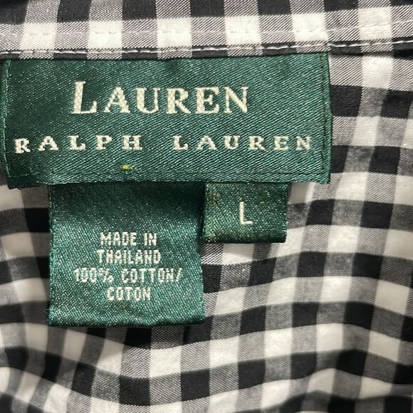 Lauren Ralph Lauren black white button down blouse collared size L - Picture 3 of 6